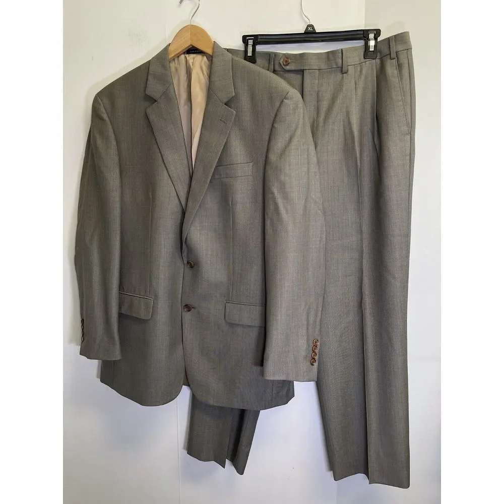 Ralph Lauren Mens Taupe Wool 2pc Suit 42L Jacket, Blazer‎ 36/30 Pleated Pants